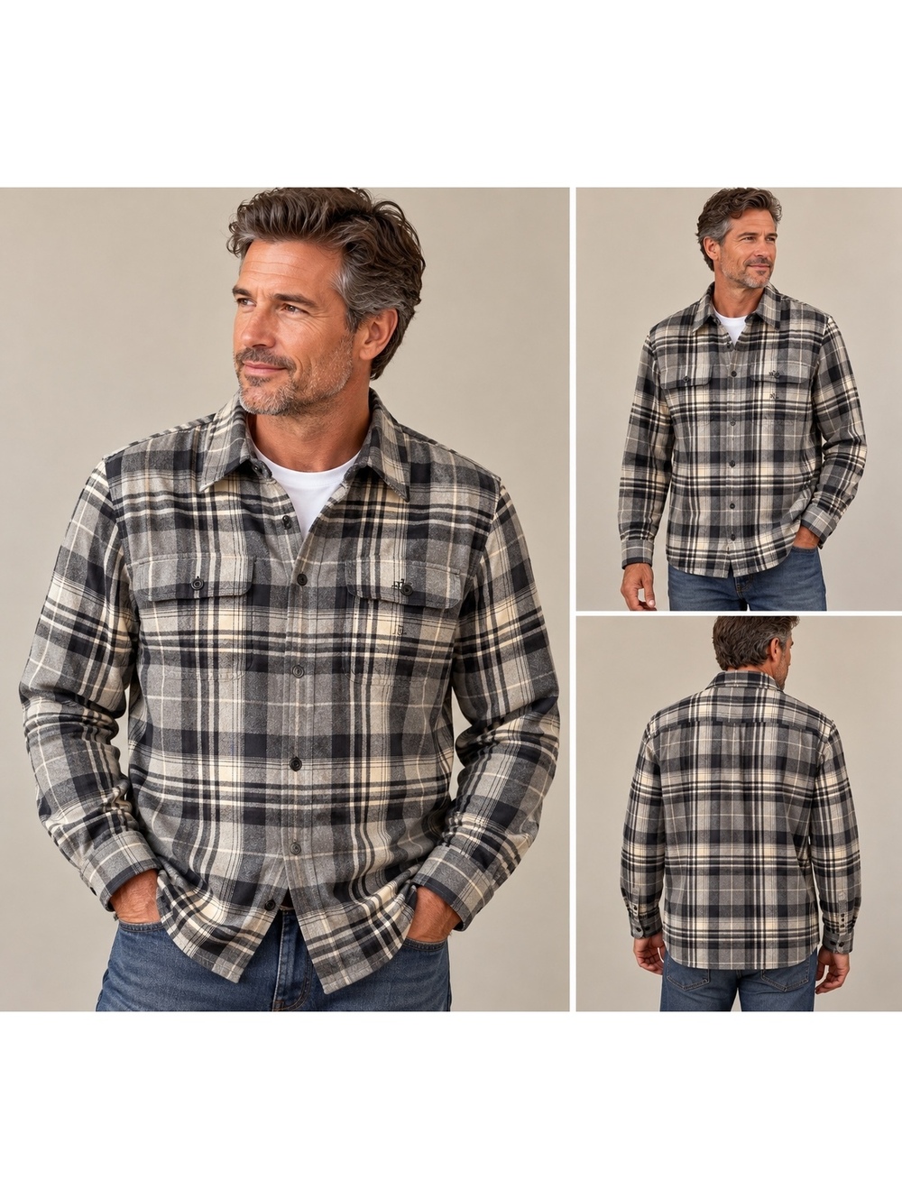 Lauren Ralph Lauren Men’s Plaid Flannel Shirt Size M Gray Black 100% Cotton